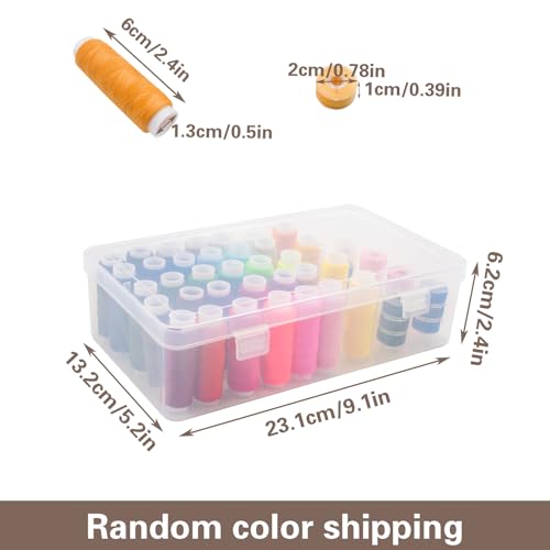 42 Slot Sewing Thread Box with 58 Types of Sewing Threads, Portable Transparent Storage Box Bobbin Needle Spool Organizer for Embroidery and Quilting, 9.25 x 5.3 x 2.5 Inch (with Threads)