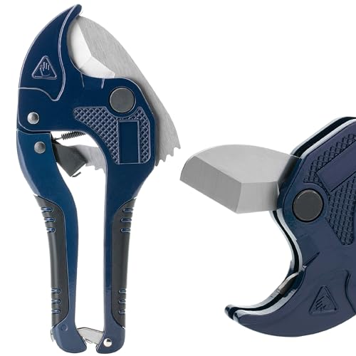 Bates- PVC Pipe Cutter, Cuts up to 1-5/8", Ratchet Pipe Cutter, PEX Cutting Tool for Cutting PEX, PVC, PPR Plastic Hoses and Plumbing Pipes, Navy Blue - color: Navy Blue