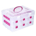 MyGift 11 Inch Clear Arts and Crafts Stackable Container, Sewing Supplies Storage Organizer Case with Pink Accents, 24 Customizable Compartments, and 6 Drawers with Removable Dividers - color: Pink