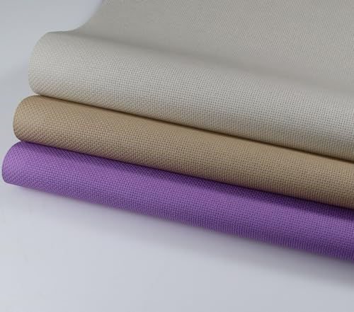 KCS 3 pc of 15" x 18"(38cmx45cm) Counted Cross Stitch Cotton Aida Cloth Needlework Rolled Fabric Box,16CT,Pearl Grey+Khaki+Lavender - color: Pearl Grey+khaki+lavender, size: 16CT
