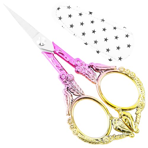Crochet Scissors with Cover – Pink Gold Vintage Small Embroidery Scissors, Sharp Craft Scissors for Yarn Thread Sewing Needlework, Cute Bird Design Gift for Crocheter Quilter, 4.6 Inch - color: Pink Gold