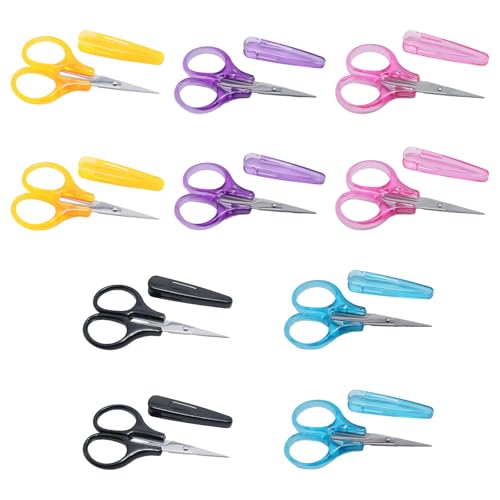 10Pcs Small Scissors All Purpose with Protective Cover, 5Colors