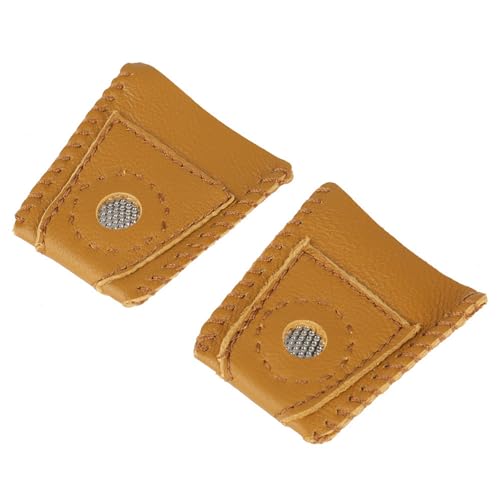 Genuine Leather Thimbles for Hand Sewing, 2 Pack Large Metal Tip Finger Protectors for Quilting, Embroidery, Needlework and Crafting Tools