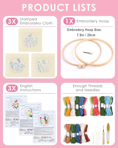 TINDTOP Punch Needle Kits, Flowers Punch Embroidery Kits for Adults - color: Flowers 3 Set