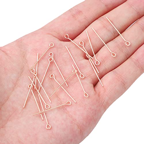 BEADIA Rose Gold Plated Open Eye Pins Non Tarnish 25mm 200pcs for Jewelry Making Findings - color: Open Eye Pins Rose Gold, size: 25x0.7mm