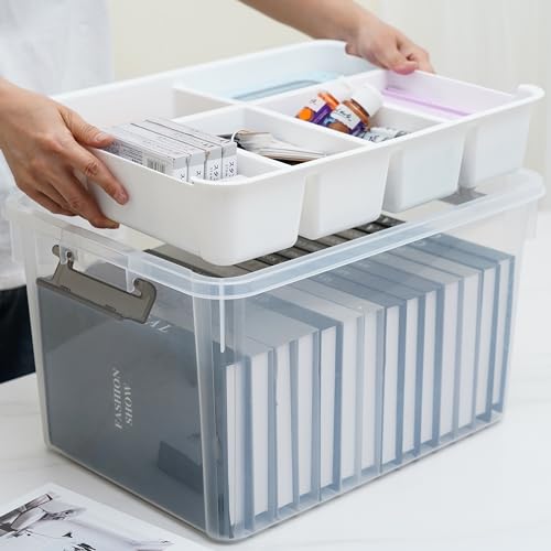 Citylife 32QT 4Packs Clear Craft Organizers and Storage Box with Tray - size: 32 Qt- 4 Pack