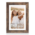 Hongkee 6x9 Picture Frame with Real Glass Wood Frame, 1 Pack (with Mat 5x8) - color: Rustic Brown, size: 6X9 in