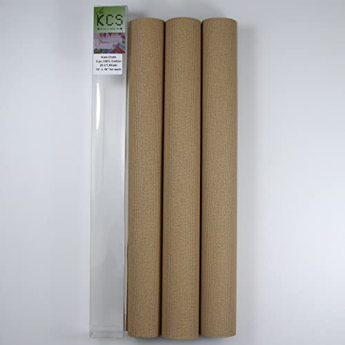 KCS 3 pc of 15" x 18" Counted Cross Stitch Cotton Aida Cloth Needlework Fabric,25CT,Khaki - color: Khaki, size: 25CT