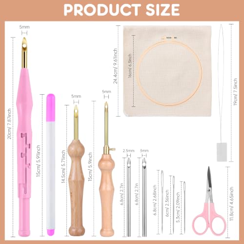 MSDADA 21PC Punch Needle Kit, Adjustable Punch Needle Tool, Wooden Handle Embroidery Pen Kits, Hoops, Cloth, Punch Needle Set Adults Beginner for DIY Craft, Perfect for Decoration and Gifts（Pink） - color: Pink