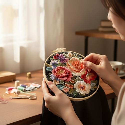 ARTopet Embroidery Kit for Beginners Cross Stitch Kits Needlepoint Set Colorful Flowers Patterns Embroidery Thread Kit for Craft Lover Hand Stitch with Hoop Threads Fabric-Flowers02 - color: Flowers02