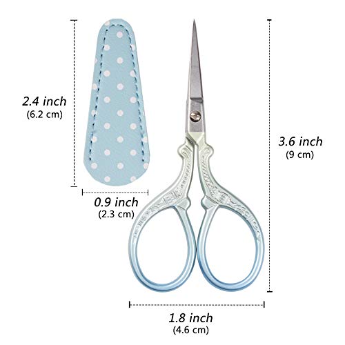 Embroidery Scissors Set with Leather Sheaths for Sewing Crafting, Art Work, Threading, Needlework DIY Tools Dressmaker Small 3.6 inch Shears Cross Stitch Knitting Scissor - color: Blue Green