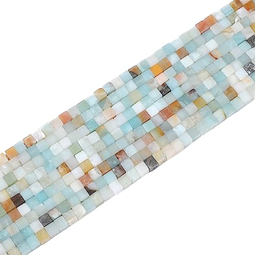 BEADIA Natural Amazonite Square Stone Beads 4x4mm 85pcs Cube Loose Semi Gemstone Beads for Jewelry Making Design - color: Amazonite