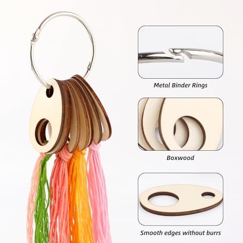 101pcs Wooden Thread Drops,1.97x1.38 Inch Teardrop Embroidery Floss Organizer with Floss Ring Cross Stitch Bobbins for DIY Sewing Storage,Craft Supplies(Style A) - color: Ellipse