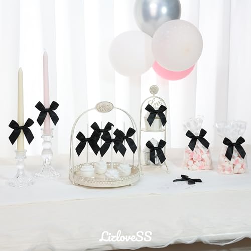 Self Adhesive Black Satin Ribbon Bows for Crafts 3", 50 Pack - color: Black