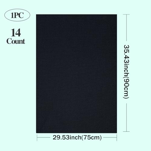 14CT Aida Cloth - 30x35 Inch Cross Stitch Fabric for Embroidery, Pre-Cut Needlework Material, Acid-Free, Durable Weave(Black) - color: Black