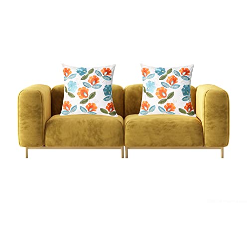 Set of 2 Embroidered Decorative Throw Pillow Covers Couch Square Pillowcases Cushion for Bedroom Sofa Farmhouse Decor 18x18 Inch (Flower) - color: Flower