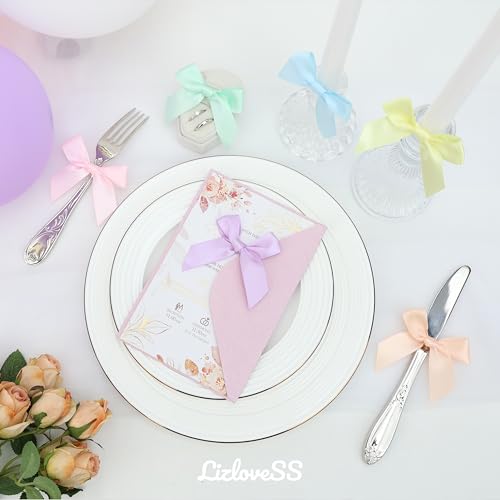 Pre-Tied Pastel Rainbow Satin Ribbon Bows for Crafts 3", 6 Colors - color: Pastel