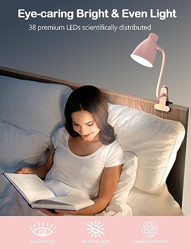 BOHON Cute Desk Lamp with Clamp Clip on Light, 5 Color 10 Brightness, Pink - color: Pink