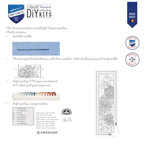Vervaco Counted Cross Stitch Bookmark Kit for Beginners Floral Embroidery Pattern for Book Lovers2,4" x 8" DIY Crafts for Adults Creative Book Lovers Gift Starter Craft Kit Supplies - size: Violets