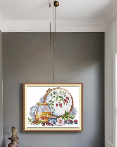 CaptainCrafts Counted Cross Stitch Kits for Adults Tea Pattern - color: Cross Stitch and Afternoon Tea in Winter, style: Counted 14CT