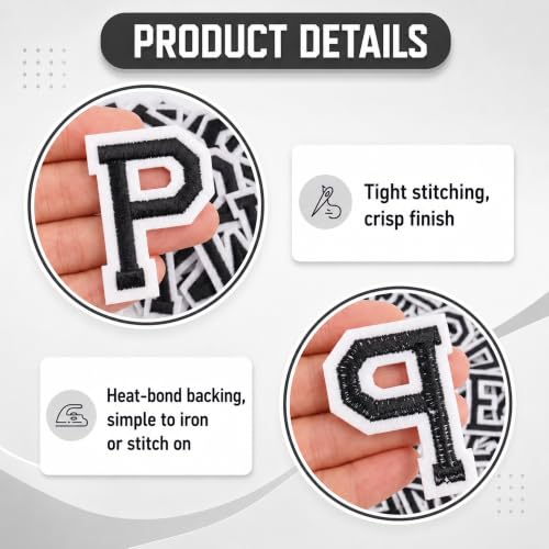 Jongdari Iron On Letters and Numbers Patches for Clothing, 2" Embroidery Alphabet Letterman Jacket Patche A-Z & 0-9 Applique for Backpack & Fabric (Black 78pcs) - color: Black, size: 52 Letters + 20 Numbers + 6 Patches