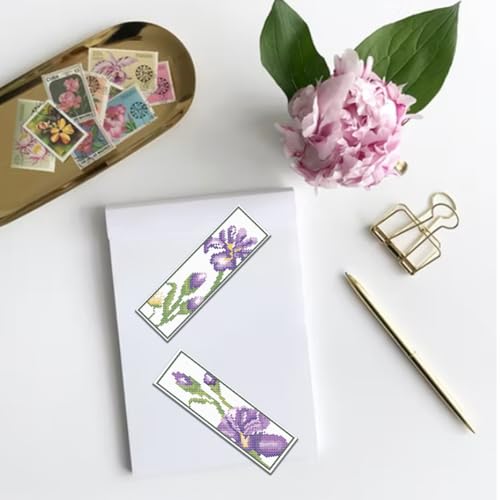 FREEBLOSS 6 Set Iris Cross Stitch Bookmark Kits Hand Embroidery Kit for Beginners Counted Cross Stitch Kit DIY Bookmark Kit Full Cross Stitch Embroidery Kit for Women Hobby 22 * 8cm - style: Iris