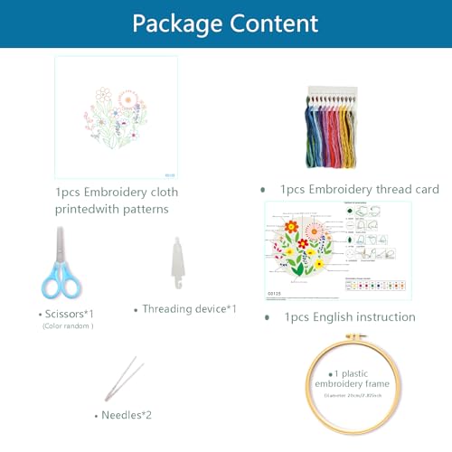 Zhenqing Wildflower Embroidery Kit for Beginners, Floral Needlework Kit with Pre-Printed Cotton Fabric, Hoop, Threads & Tools, Flower Wall Decor (C0125) - color: Wildflower Floral
