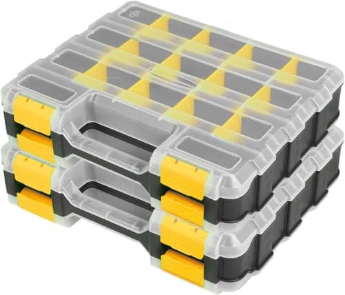 AIDY-PRO Hardware Organizer Box 34 Compartments Small Parts Organizer with Removable Dividers Durable Plastic Double Side Tools Box Screw Organizers For Nuts, Bolts, Screws, Nails 2Pack - color: Yellow, size: 2 PACK