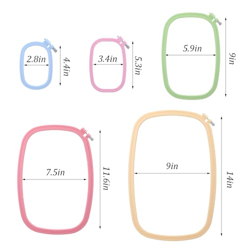 5 Pcs Square Plastic Embroidery Hoop Set Reusable Cross Stitch Hoop Frame Rings for Sewing, Needlework and DIY Craft Projects, 5 Sizes