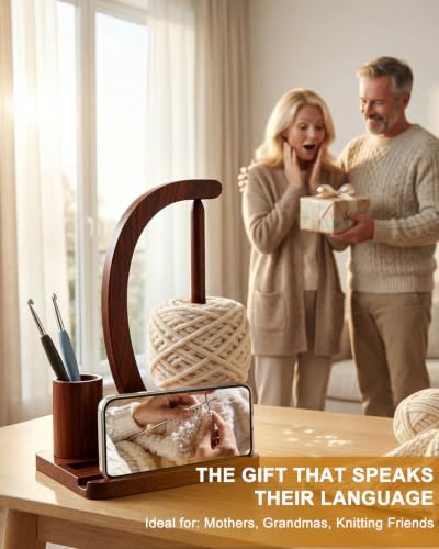 SPEENSUN Magnetic Bamboo Yarn Holder with Phone Stand, Black Finish - color: Black Finish