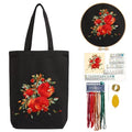 CREAWONDER Canvas Tote Bag Embroidery Kit with Pattern for Beginners, Arts and DIY Embroidery Crafts Kits for Adults, Include Instructions, Embroidery Hoops, Color Threads and Tool - color: CR002 shiliuranran black