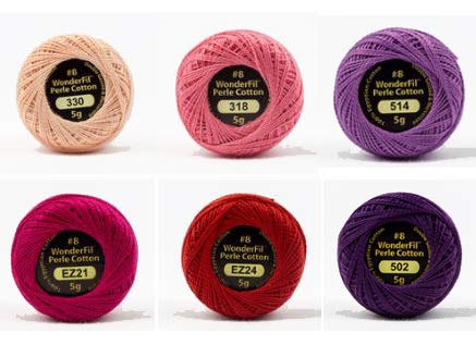 Eleganza WonderFil Size 8 Perle Cotton Embroidery Thread ''Valentine's Day'' Sampler Set - 6 Colors, 42 Yards EachQ