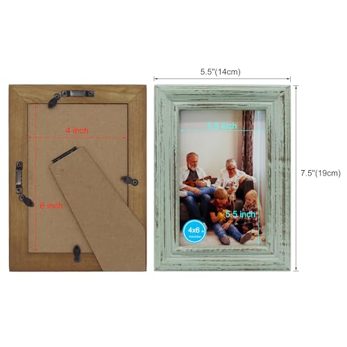 CVHOMEDECO. 4x6 Picture Frame Made of Solid Wood High Definition Glass Rustic Antique Designs Small Photo Frame for Tabletop Display and Wall Mounting, Distress Teal - color: Distress Teal B, size: 4" X 6"