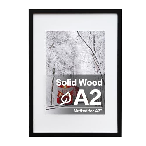 Egofine A2 Solid Wood Picture Frame, Made of Solid Wood Covered by Plexiglass A3 with Mat 16.5 x 23.4 without Mat, Poster Frame for Wall Mounting Hanging Photo Frame Vertically or Horizontally, Black - color: Black, size: A2