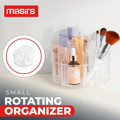 Masirs Small 360 Rotating Makeup Organizer, 5 Compartments, Round Clear - color: Round Clear