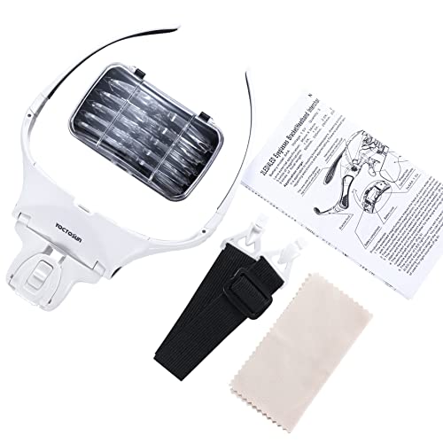 YOCTOSUN Head Magnifying Visor with 4 LED Lights and 5 Detachable Lenses 1X, 1.5X, 2X, 2.5X 3.5X - Hands-Free Headband Magnifier Glass for Jewelry, Arts, Crafts and Close Work - style: Head Magnifier with 4 LED Lights