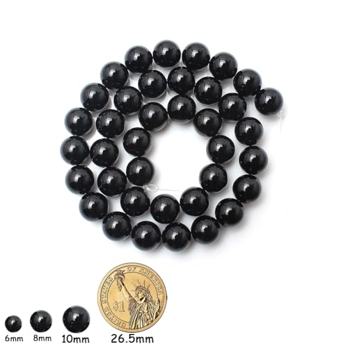60pcs Round Loose Polish Black Agate Beads for Bracelet Beads，6mm Gemstone Bead Round Loose Stone Beads for Jewelry Making DIY Bracelet Necklace Earrings - color: black, size: 6mm