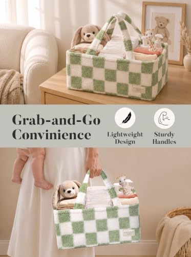 Baby Diaper Caddy Organizer with Waterproof Changing Pad, Checkered Green - color: 6/ Checkered Green Diaper Caddy with changing pad