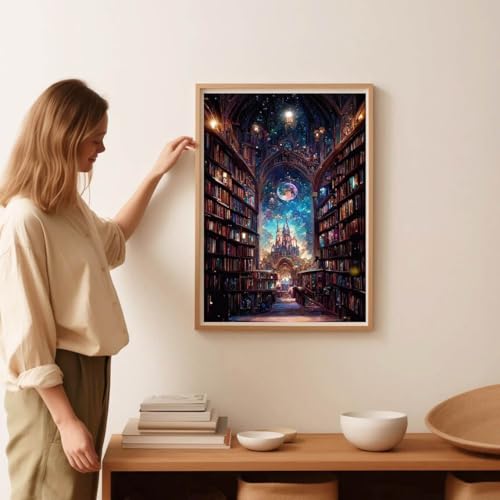Castle Stamped Cross Stitch Kits for Adults -Library Embroidery Kits for Beginners Adults,11 CT Patterns Dimensions Counted Cross Stitch Kits for Adults Arts Craft 12x16 inch - color: Cross stitch-30