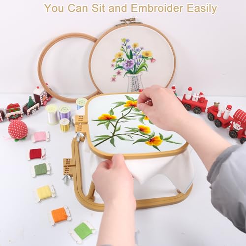 Versatile Double Embroidery Stand, Compact Desktop Embroidery Cross Stitch Frame-Hands Free 2-Tier Embroidery Hoop Frame for Needlepoint Sewing Craft Projects (Khaki) - color: khaki