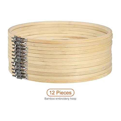 PATIKIL 12 Pieces 12 Inch Embroidery Hoops Round Adjustable Bamboo Circle Cross Stitch Hoop Ring Bulk for Embroidery Art Craft Handy Sewing Decoration - size: 12 Inch