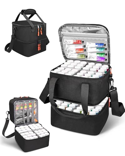 Acrylic Paint Organizer Bag for 72 Bottles (2 oz), Portable Acrylic Paint Storage Case with Shoulder Strap & Handle,Double Layer Art Supply Carrying Bag with Removable Dividers & Extra Pocket