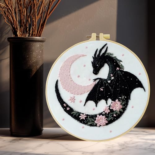 JOZYSH Black Dragon Handmade DIY Embroidery kit,Suitable for Adult Beginners,Includes Embroidery Cloth, Instructions, Embroidery Frame and Needle and Thread, Suitable for Holiday Gifts (Dragon) - style: Dragon