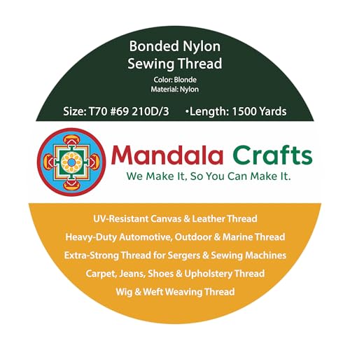 Mandala Crafts Size 69 210D T70 Blonde Bonded Nylon Thread, 1500 YDs - color: Blonde, size: T70 #69 210D/3 1500 Yards