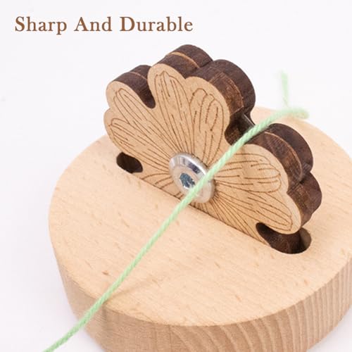 Daisy Thread Cutter with Anti-Slip Wooden Base, Rotary Flower Blade