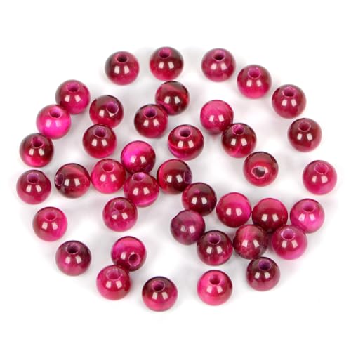 AD Beads Natural Gemstone 8mm Round Loose Beads Big Hole 2.5mm Sized 40pcs (Rose red Tiger's Eye) - color: Rose red tiger's eye