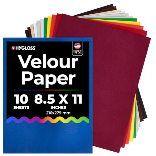 Hygloss Velour Paper 8.5 x 11, Soft Flocked Craft Paper, 10 Assorted Colors - color: Assorted Colors 10 Sheets