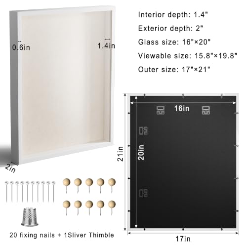 16x20 Large Shadow Box Picture Frame with Soft Linen Back, White Wooden Jersey Frame Memory Display Case with Tempered Glass Cover for Wall Display - color: White, size: 16x20