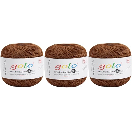 golo 3 Balls Crochet Thread Size 30 Embroidery Thread Yarn for Hand Kniting Yarn for Tatting 209 - color: 000-209 Brown