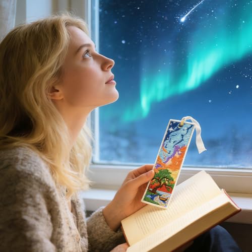 ORIGACH 6 Set Fantasy Dazzling Scenery Cross Stitch Bookmark Kit - style: Fantasy Dazzling Scenery